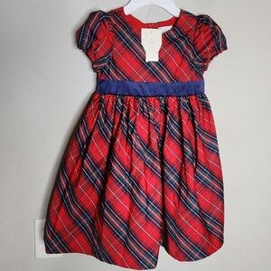 NWT Max Studio Kids Red Christmas Plaid Sateen Dress Velevt Bow Size 6